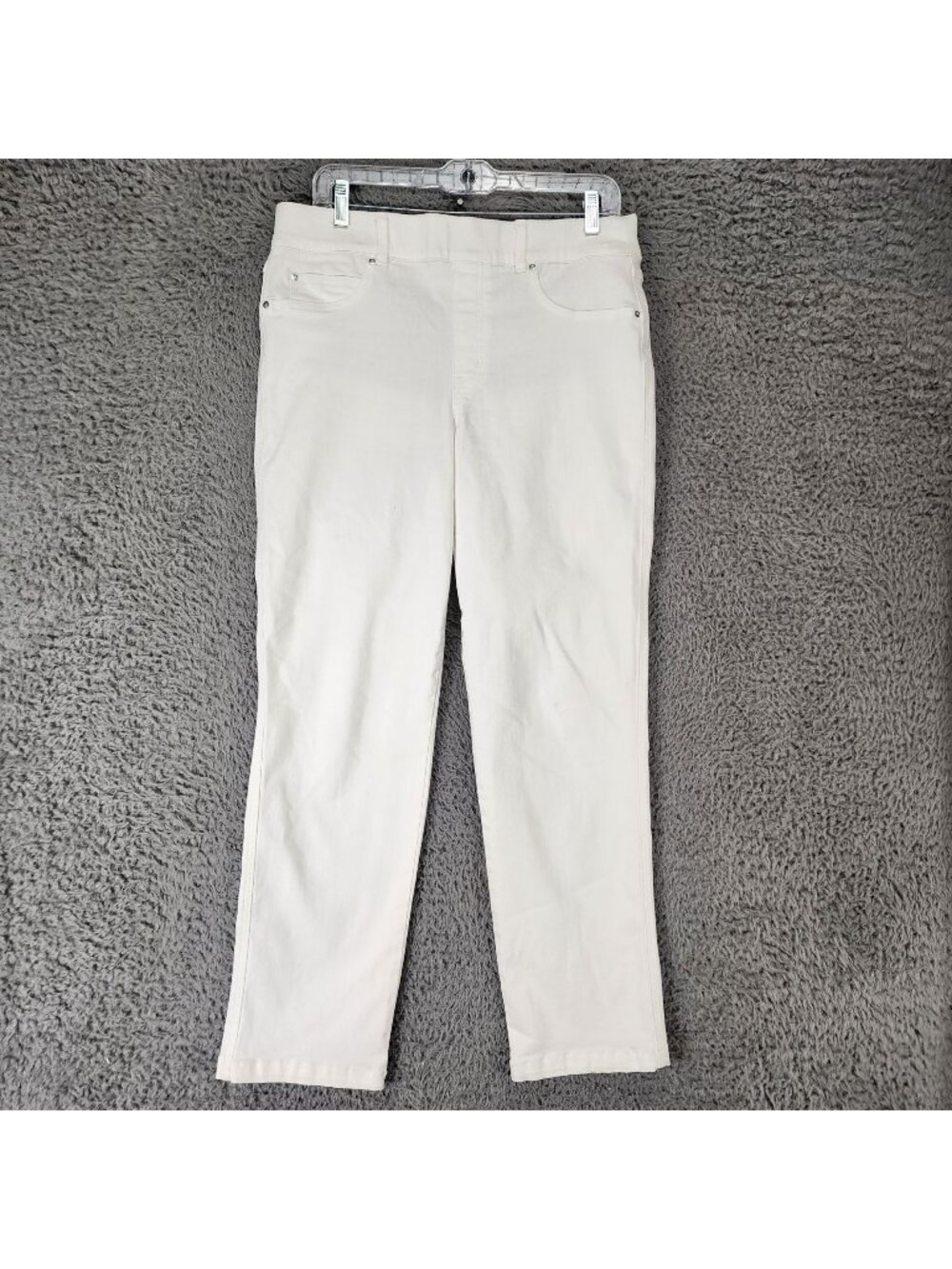 Spanx Jeans Womens Large White Stretch Denim Straight Pull On *Read*